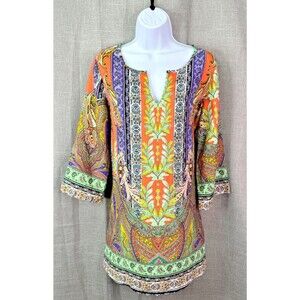 Honey Punch 3/4 Sleeve Women's Tunic Size Medium Multicolor Paisley Floral Print